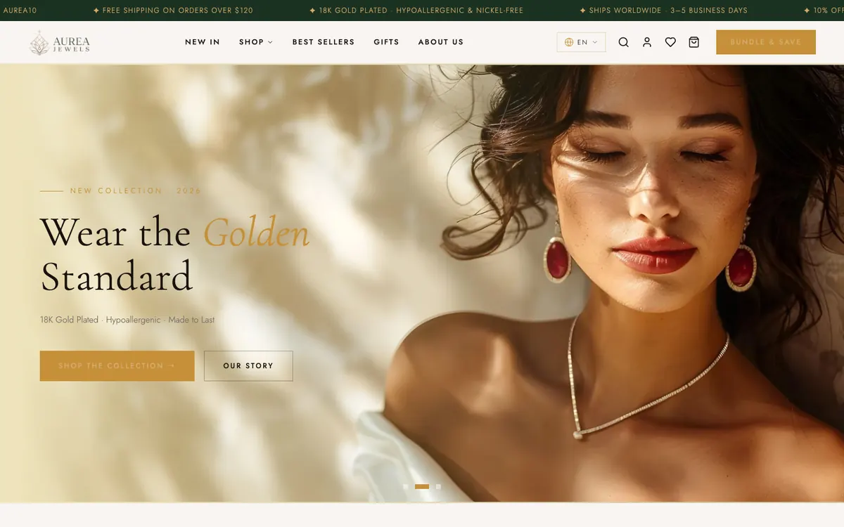 Loja virtual da Aurea Jewels, joias banhadas a ouro 18K