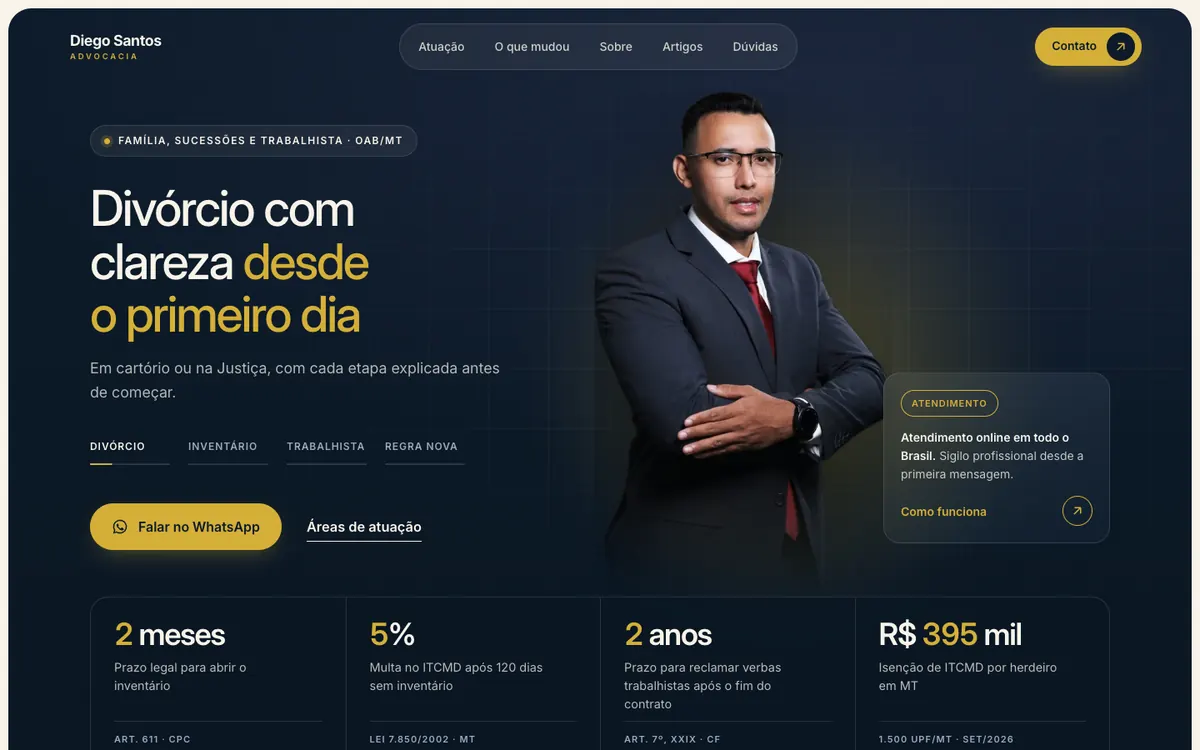 Site do escritório Diego Santos Advocacia