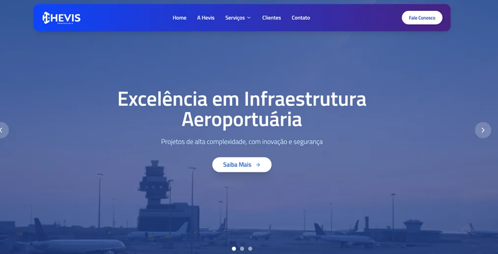 Site da Hevis Engenharia, infraestrutura aeroportuária